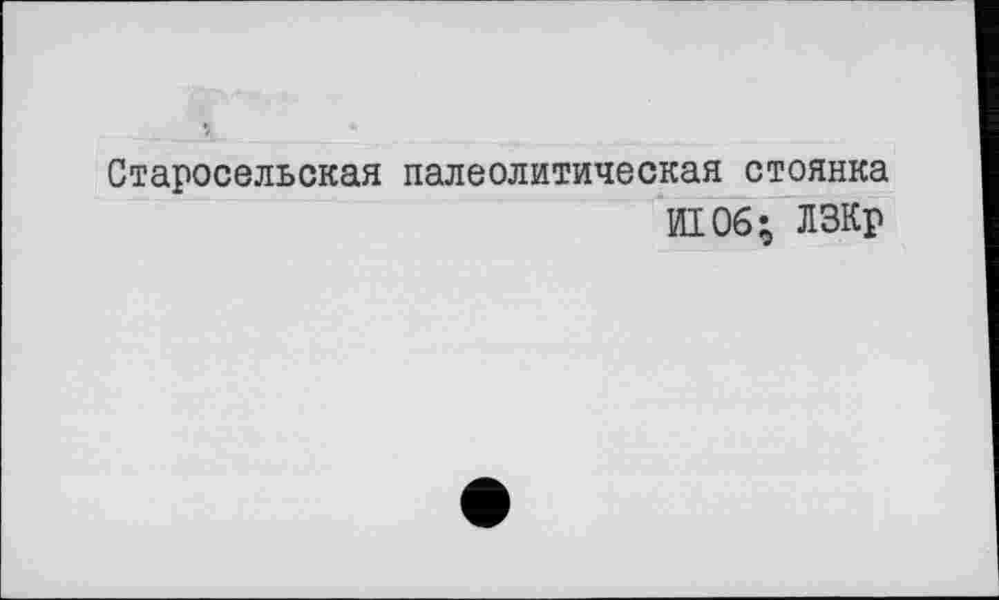 ﻿Старосельская палеолитическая стоянка
И106; ЛЗКр